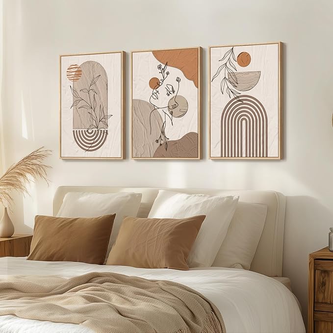 Large Framed Earth Tone Boho Abstract Wall Art - Image 4