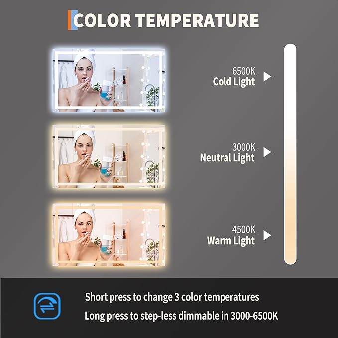 GarveeHome 50x28 LED Bathroom Mirror - Image 2