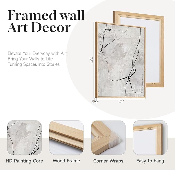 Large Framed Neutral Line Abstract Wall Art Set of 2 - Image 5