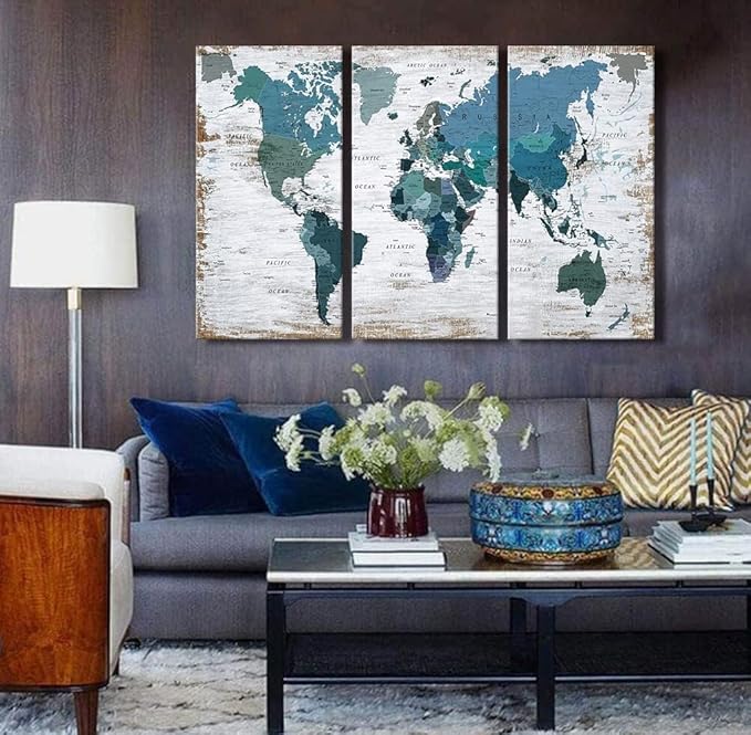 Teal blue Wall Art Watercolor Abstract Wall Decal Large Office Canvas Wall Art by ZEYDRT