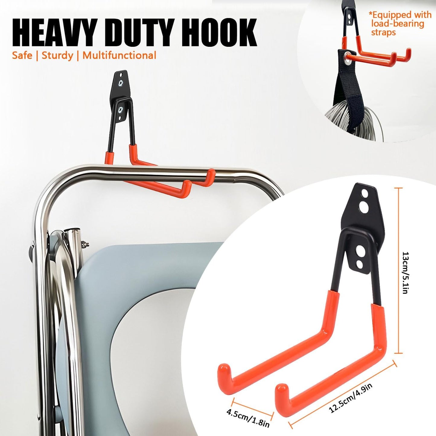 Heavy-Duty Garage Hooks -4 Pack Type medium J - Anti-Slip Coated Wall-Mounted Hooks Wall Mount Storage Organizer for Hanging Power and Garden Tools, Ladders, Hose, Bikes, Ropes, Bulk Items, and More