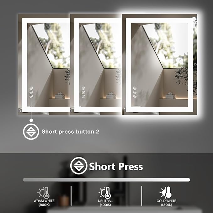 DUMOS 32.1"x40.1" LED Bathroom Mirror, Smart Anti-Fog Bathroom Vanity Mirror - Image 6