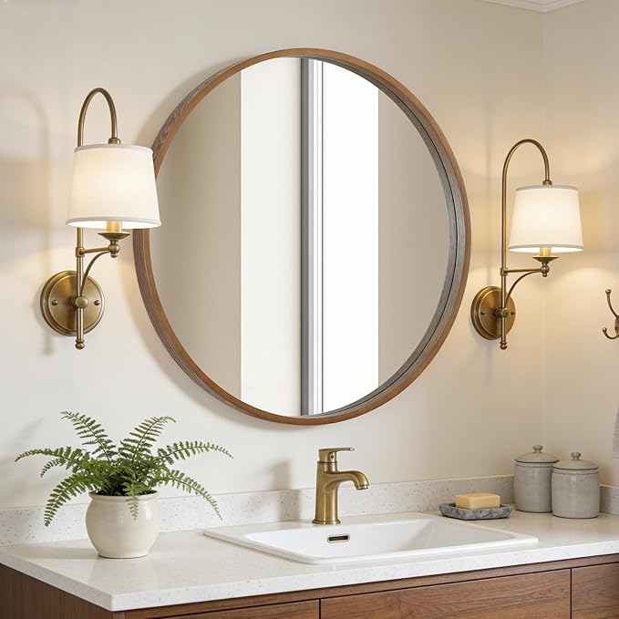 WallBeyond Round Wood Mirror - Image 2