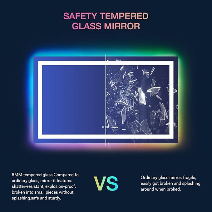 LOAAO 60”X36“ RGB LED Bathroom Mirror - Image 7