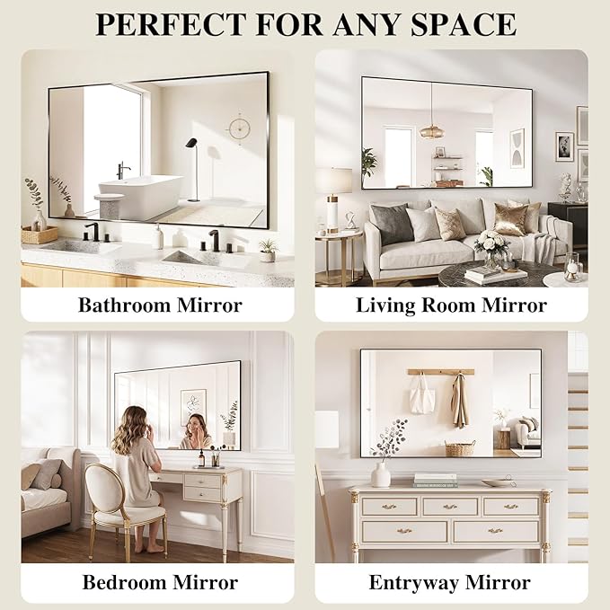 Koonmi Black Mirrors for Wall, 30x60 Inch Bathroom Mirror, Rectangular Wall - Image 7