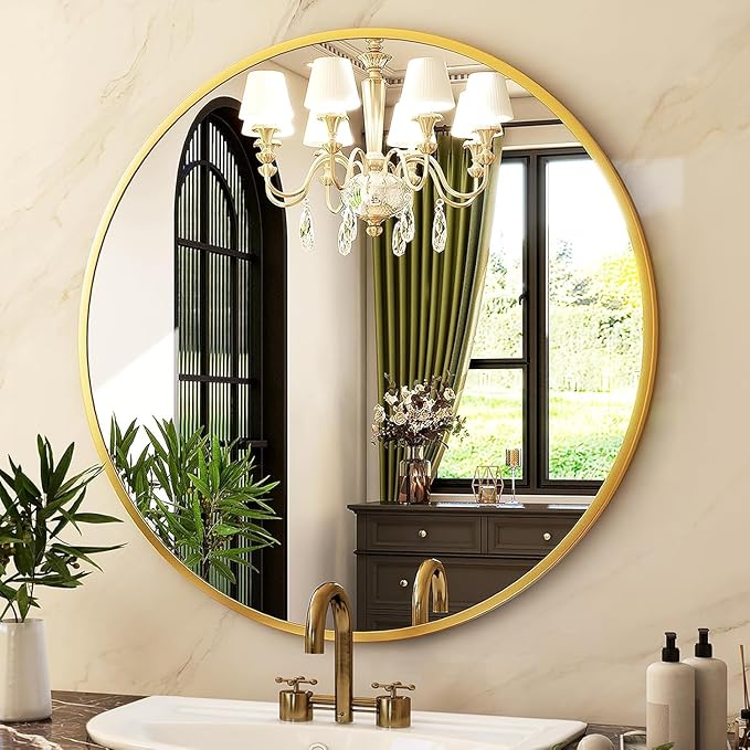 HARRITPURE Round Mirror 36 Gold Wall Mounted Circle Mirrors Vanity Mirror - Image 9