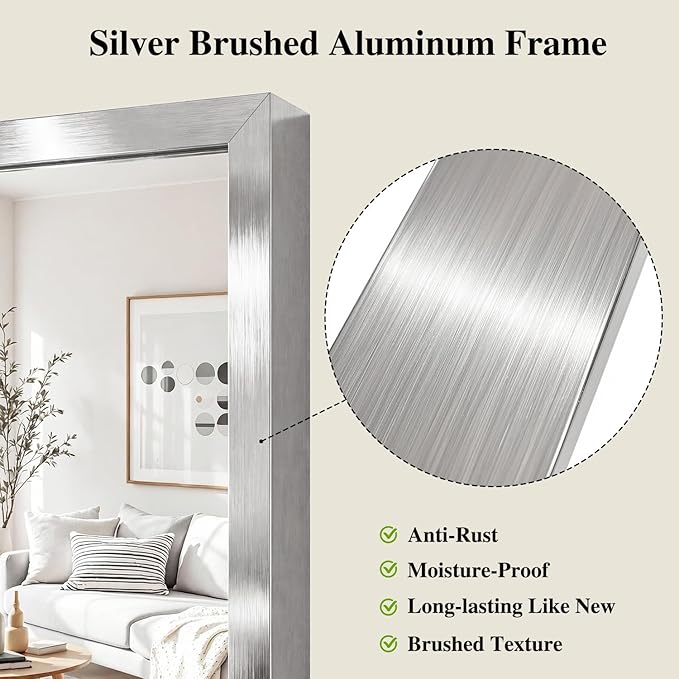 Koonmi Silver Rectangle Wall Mirror, 30x55 Inch Bathroom Mirror, Aluminum Frame - Image 4