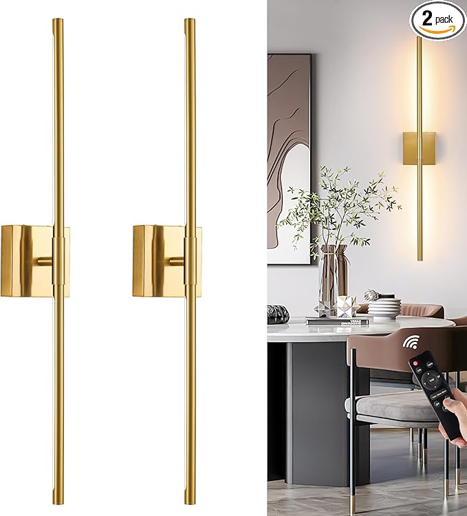 Morauroral 40″ Gold Battery Operated Wall Sconces Set of Two, Dimmable Wall by Morauroral