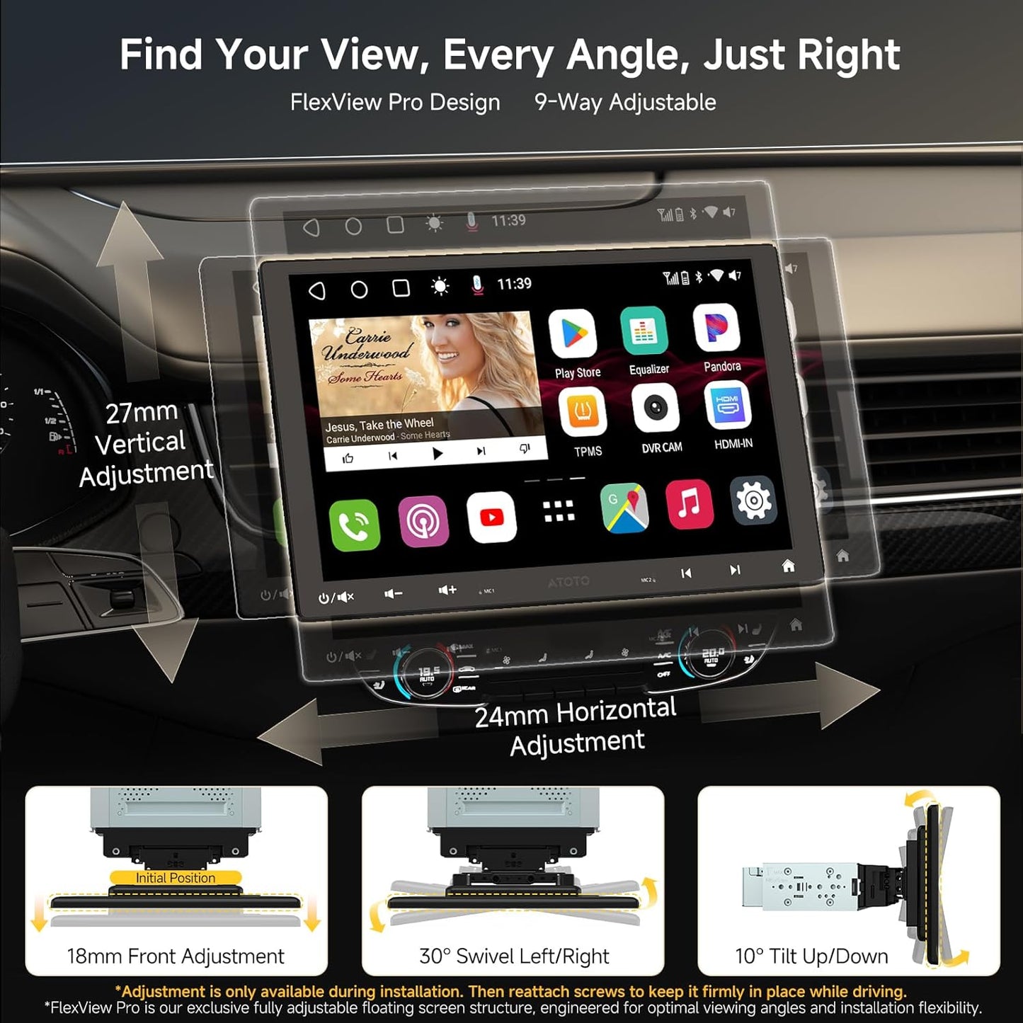 10" Android Car Stereo for Double Din & Single Din, Floating Screen Head Unit with 4G LTE, Dual BT, Wireless CarPlay&Android Auto, AI-Chat, 4G+32G, Backup Camera with Live Rear View