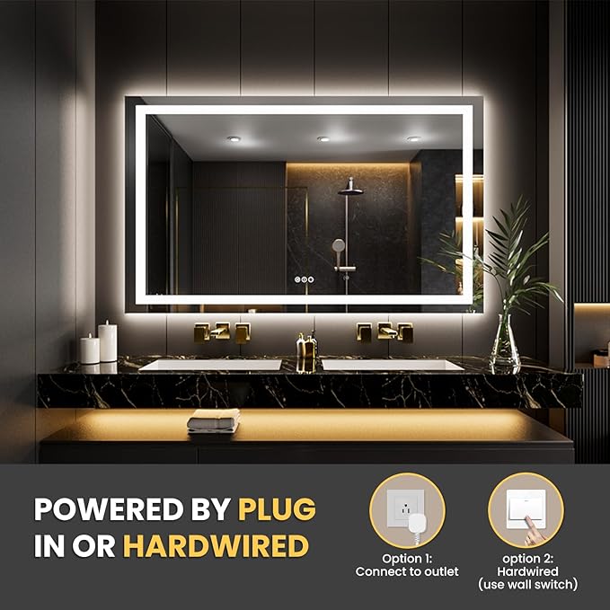LOAAO 55"X40" LED Mirror for Bathroom, Lighted Bathroom Mirror - Image 6