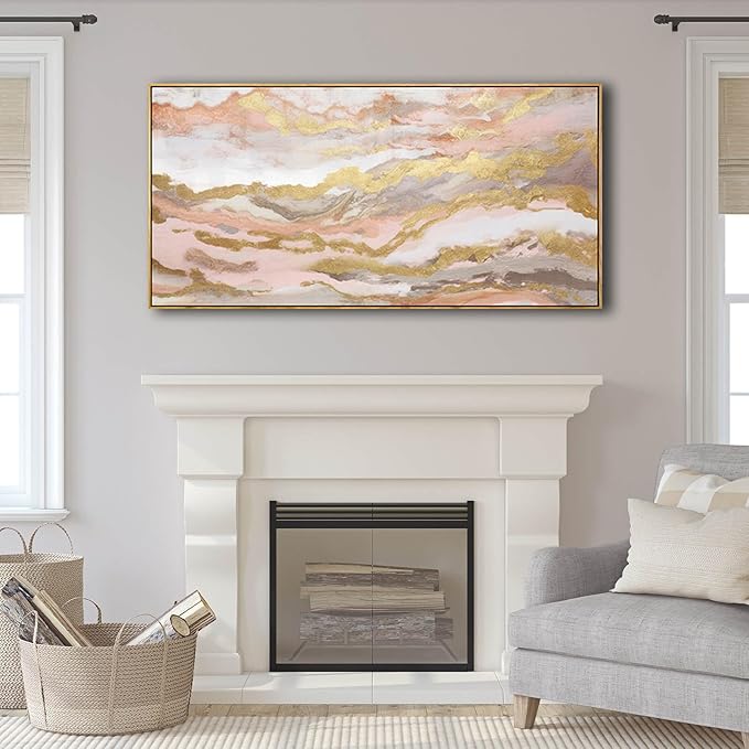 YJYart Canvas Wall Art Gold Living Room Decor Pink Canvas Art Room Decor - Image 5