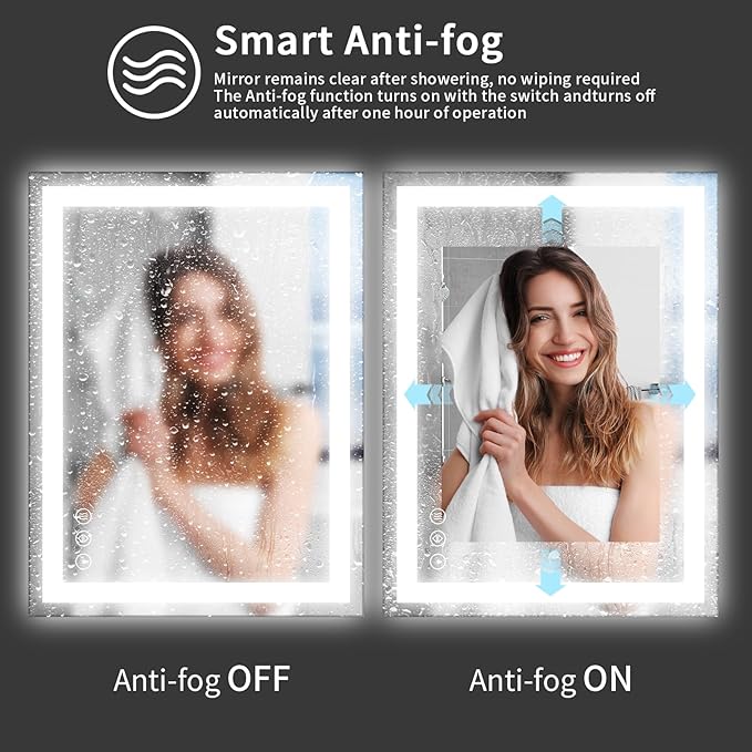 Koonmi 40"x30" LED Mirror for Bathroom, 90CRI Anti-Fog Vanity Mirror - Image 3