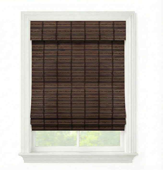 Cordless Woven Wood Roman Shades, 41W x 48H, Sarasota Cocoa, Sizes 20-72 Wide by FirstRateBlinds