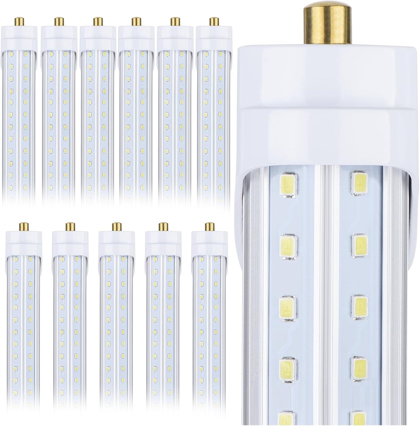 12 Pack, T8/T10/T12 8FT LED Tube Light, Single Pin FA8 Base, 100W 6000LM 6000K Cold White, 270 Degree V Shaped LED Fluorescent Bulb (200W Equiv.), Clear Cover, Dual-Ended Power