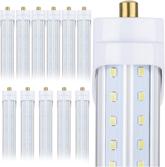 12 Pack, T8/T10/T12 8FT LED Tube Light, Single Pin FA8 Base, 100W 6000LM 6000K Cold White, 270 Degree V Shaped LED Fluorescent Bulb (200W Equiv.), Clear Cover, Dual-Ended Power
