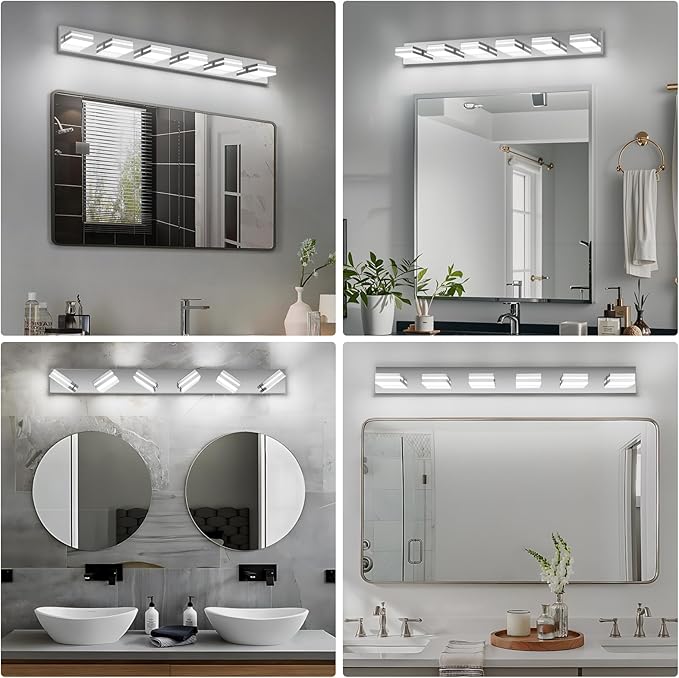 Modern LED Bathroom Lights Fixtures 6-Light, Stainless Steel Chrome Acrylic - Image 8