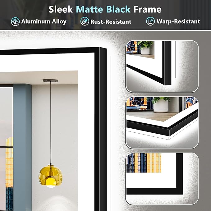 72x36 Black Framed LED Bathroom Mirror - Image 9