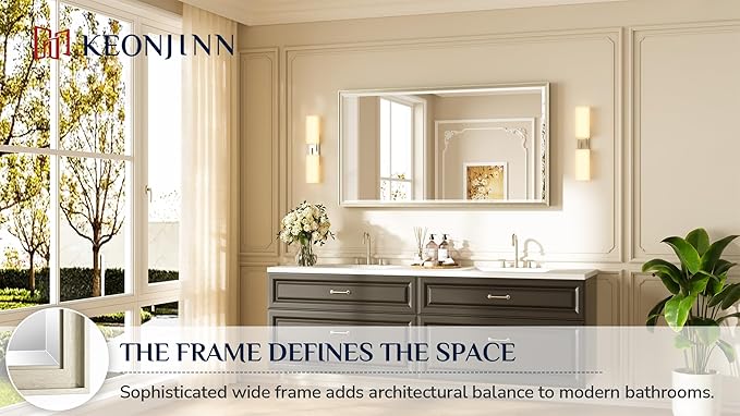 Keonjinn 55" x 30" Brushed Nickel Bathroom Mirrors - Image 7