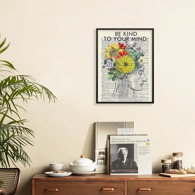Be Kind To Your Mind Quote Poster Prints Mental Health Canvas Wall Art 24x36 - Image 4