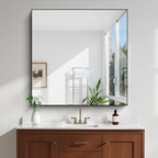 KOCUUY Black Square Mirror, Large Black Wall Mounted Mirror, Metal Framed Mirror - Image 10