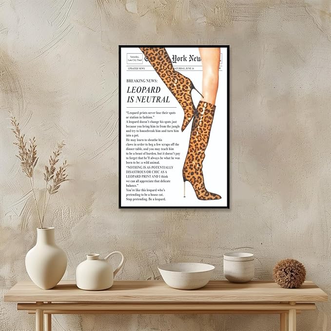 Trendy Newspaper Posters Vintage Leopard Boots Poster Feminist Canvas Prints - Image 4