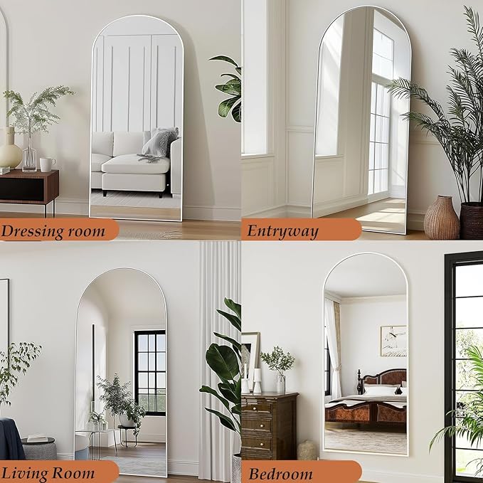 Dewfig Arched White Full Length Mirror, Full Body Mirrors - Image 8