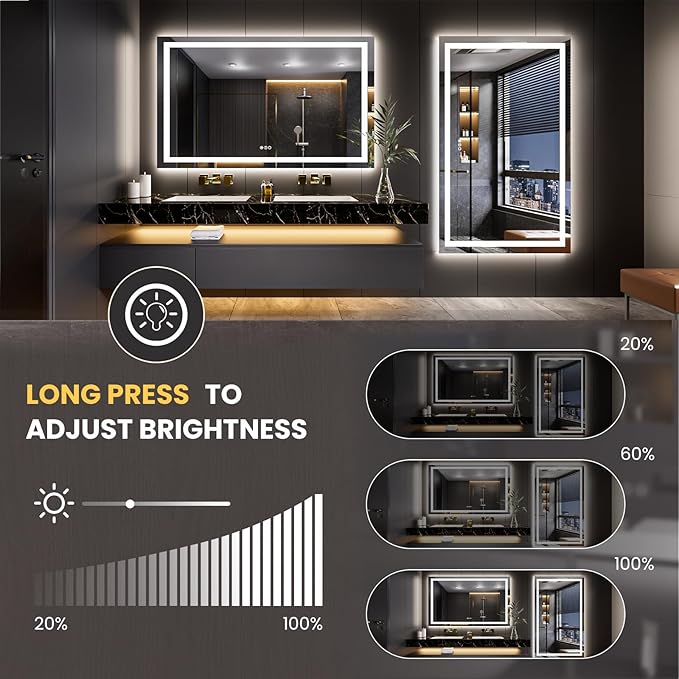 LOAAO 80"X40" LED Mirror for Bathroom, Lighted Bathroom Mirror - Image 3