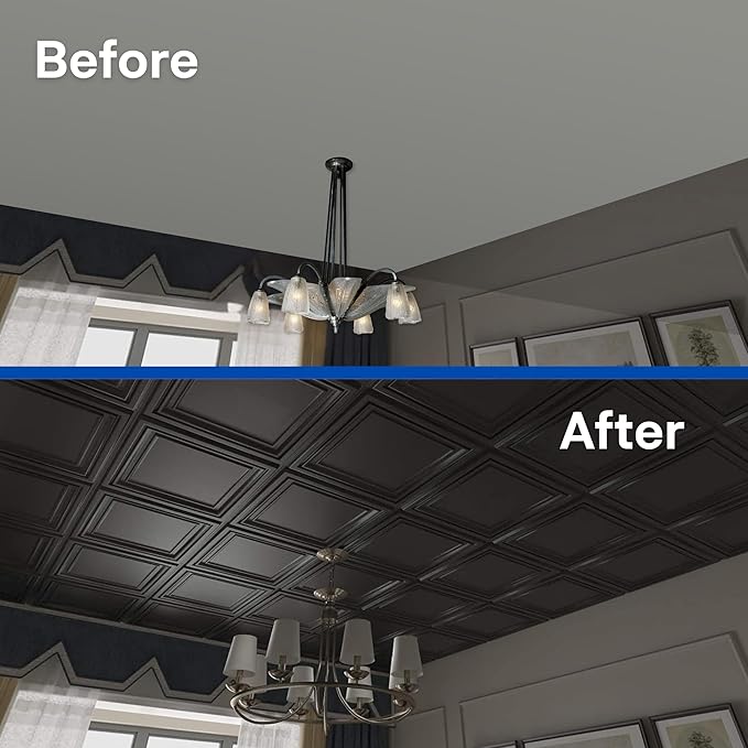 Art3d 48-Pack PVC Drop Ceiling Tiles, 2ft x 2ft, Deep Black - Image 6