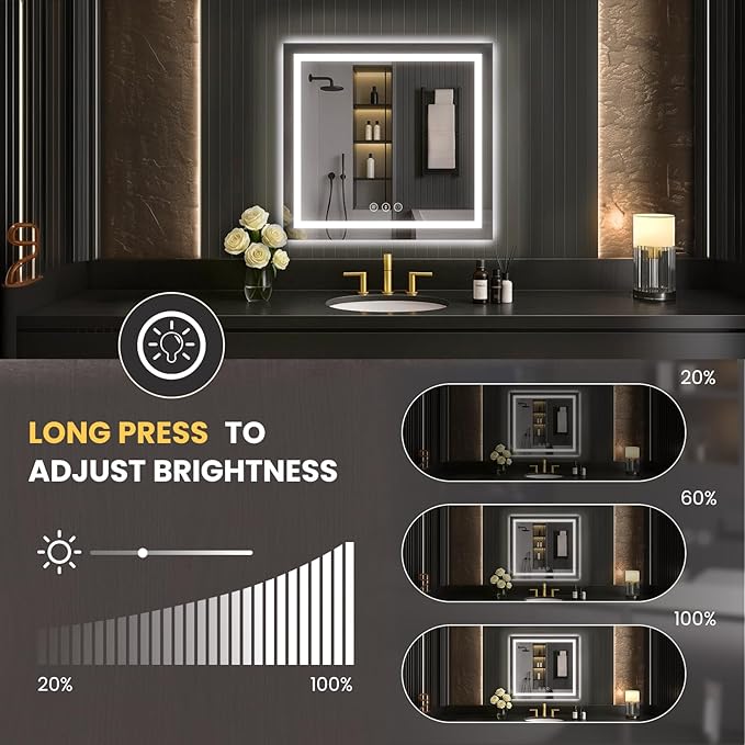 LOAAO 30"X30" LED Mirror for Bathroom, Lighted Bathroom Mirror - Image 3