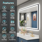 68x36 Black Framed LED Bathroom Mirror - Image 2