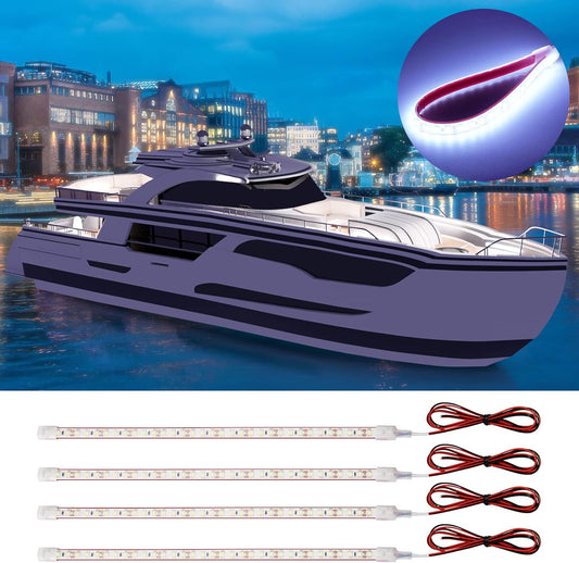 12V Led Strip Light,Car Interior Light Strip IP68 Waterproof Cuttable for Automotive Motorcycle Marine Boat Golf Cart Cargo Home Decoration Led Strip White,12inch (Pack of 4)