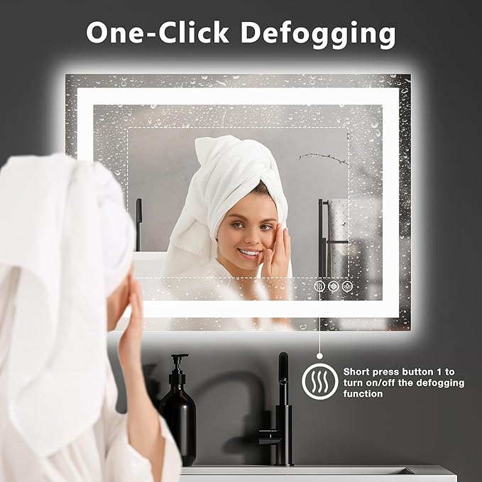 DUMOS 36.1"x36.1" LED Bathroom Mirror, Smart Anti-Fog Bathroom Vanity Mirror - Image 3