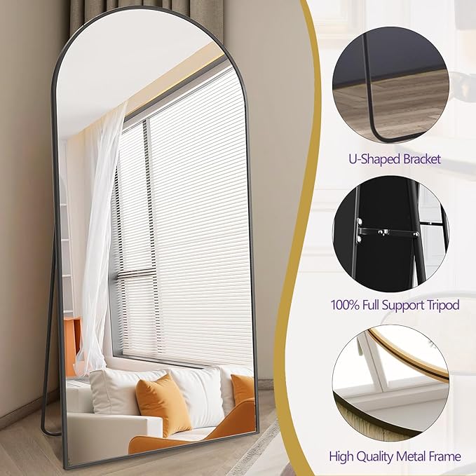 Prywot Arched Full Length Mirror, Modern Full Body Mirrors - Image 6