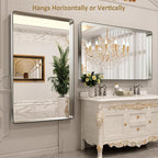 LOAAO 60X36 Inch Brushed Nickel Bathroom Mirror, Rounded Rectangle Silver Metal - Image 4