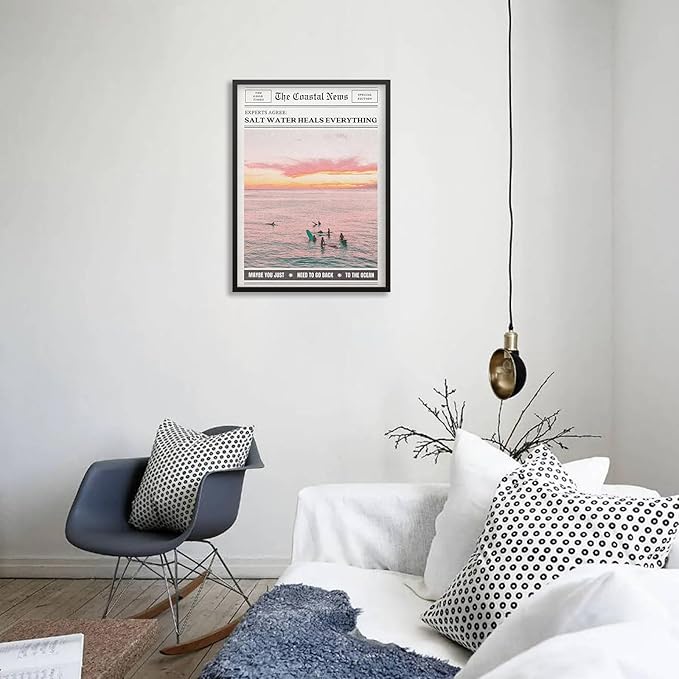 Pink Beach Newspaper Posters Vintage Fashion Coastal Girl Surf Wall Art 24X36 - Image 6