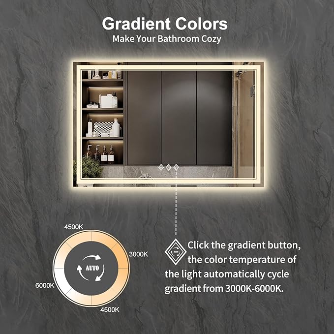Bathroom Mirror with Lights, 60x40 Inch Gradient Front and Backlit Mirror - Image 3