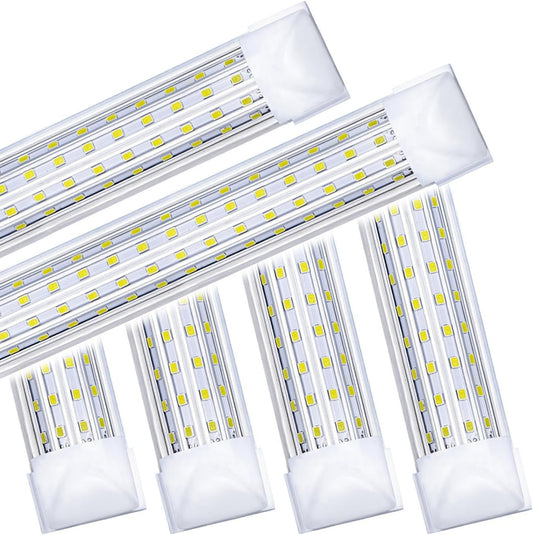 (6- Pack) 4FT LED Shop Light, 65W 5000K Daylight White 7500LM Super Bright T8 Integrated Fixture U-Shape 4 Rows Linkable Tube Lights for Garage Warehouse Workshop Basement Plug and Play