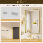 TETOTE 60 x 40 Inch Brushed Gold Frame Mirror, Brass Bathroom Vanity Mirror - Image 7