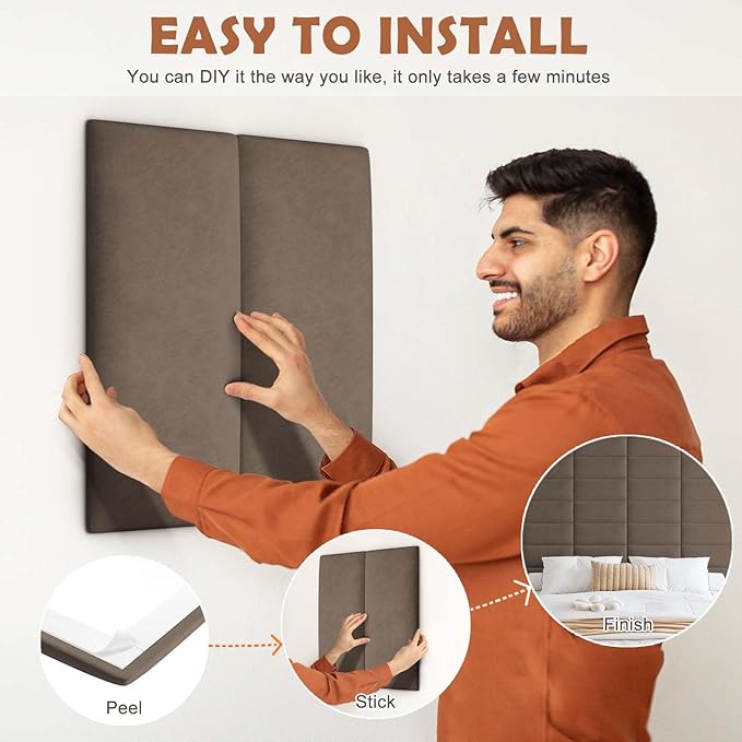 IFNOW Wall Mounted Upholstered Headboard King, 3D Peel and Stick Soundproof - Image 5