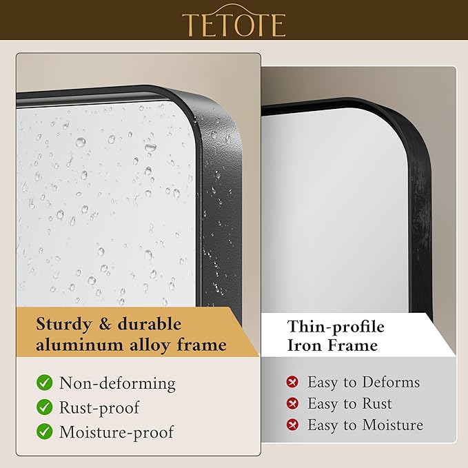 TETOTE Black Framed Mirrors for Bathroom, 36 x 36 Inch Modern Wall Mounted - Image 3