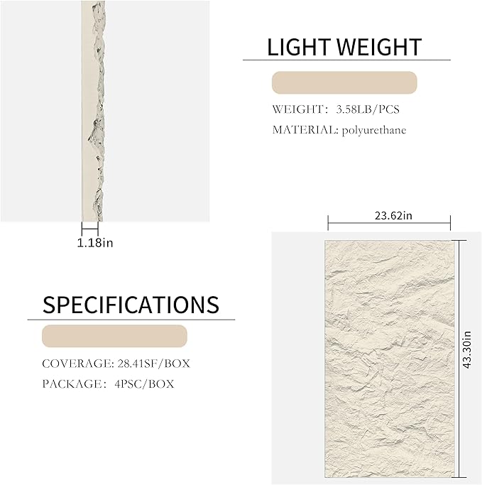 4-Pack 3D PU Stone Wall Panels for Interior Decor - Image 2