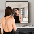 LOAAO 40X38 Inch Black Metal Framed Bathroom Mirror - Image 2