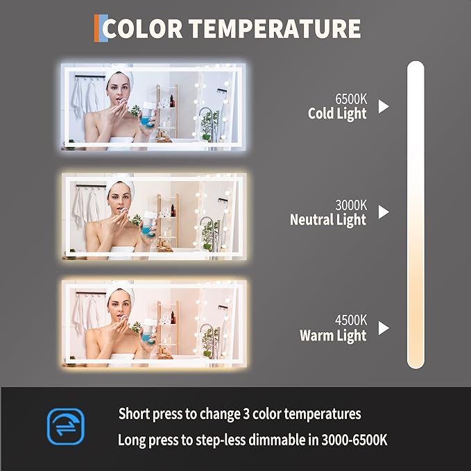 GarveeHome 60x30 LED Bathroom Mirror - Image 4