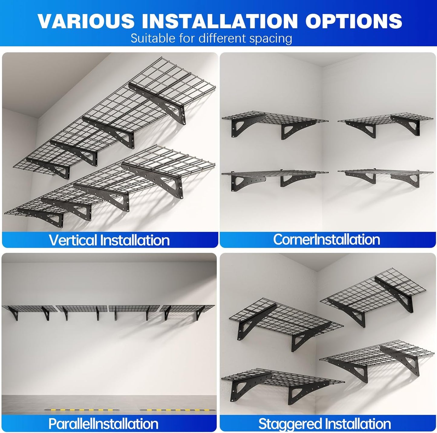 2-Pack Garage Wall Shelving, 2x6ft Walls Shelf Storage Rack, Sturdy Walls Shelves for 1200 LBS, Black, Heavy Duty Garage Shelving Wall Mounted for Storeroom, Kitchens and Basement, 70.86" x 23.6"