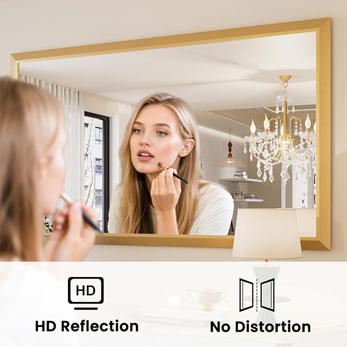 Amorho Bathroom Mirror, 60x36 Inch Golden Thick Metal Framed Wall Mirrors - Image 2