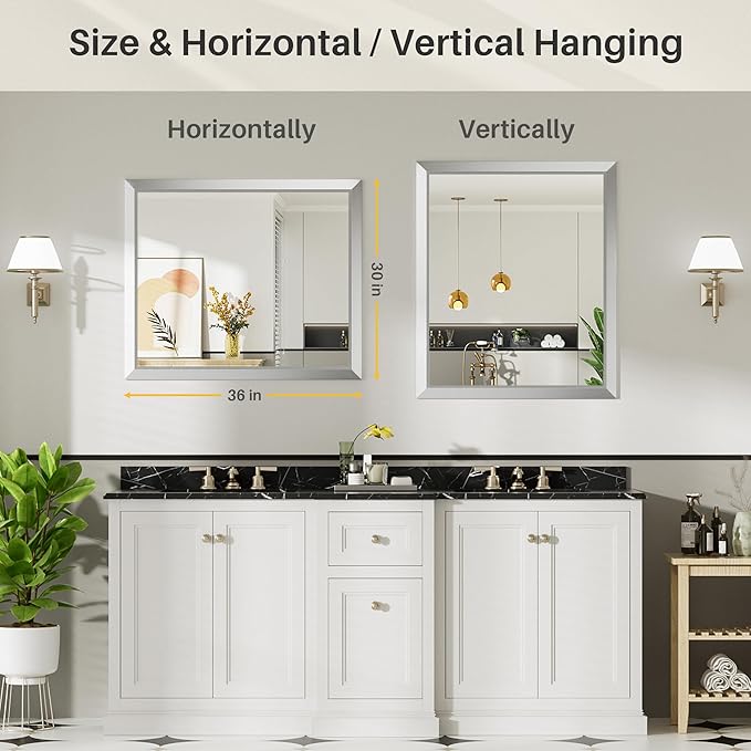 36x30 Inch Brushed Silver Bathroom Mirror - Image 6