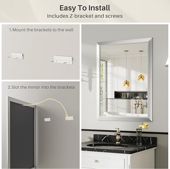 36x30 Inch Brushed Silver Bathroom Mirror - Image 7