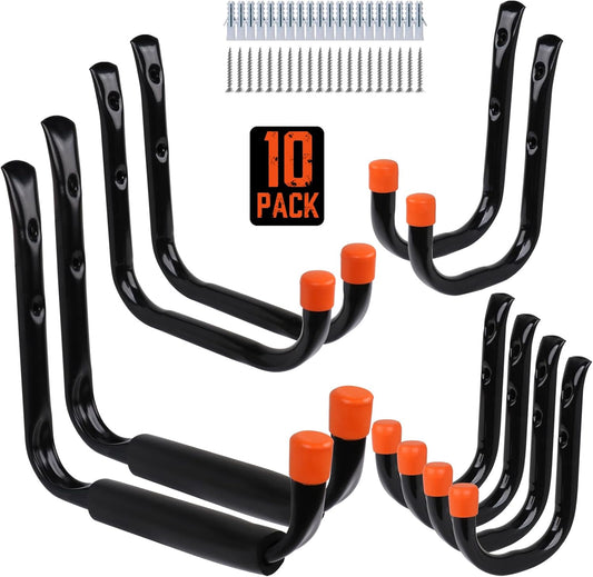 HORUSDY 10-Pack Heavy Duty Garage Storage Hooks Assorted Utility Hooks, 9", 7", 5", 3.5", 3" Two Each