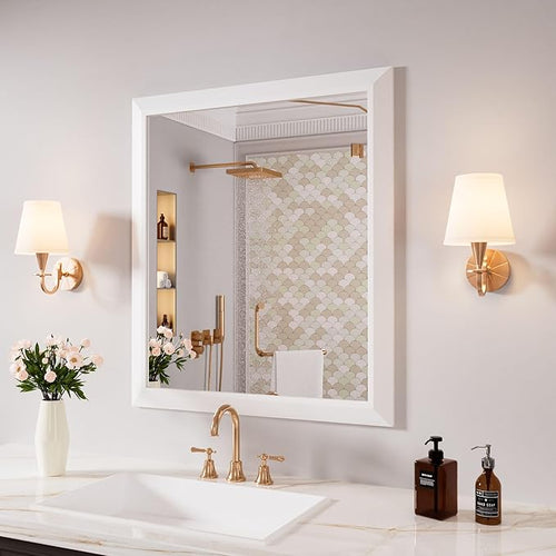 Amorho Bathroom Mirror, 28x32 Inch White Framed Bathroom Mirrors by Amorho