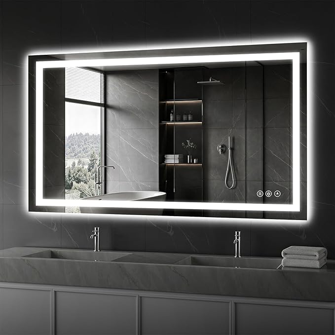 Koonmi 48"x32" LED Mirror for Bathroom, 90CRI Anti-Fog Vanity Mirror by KOONMI